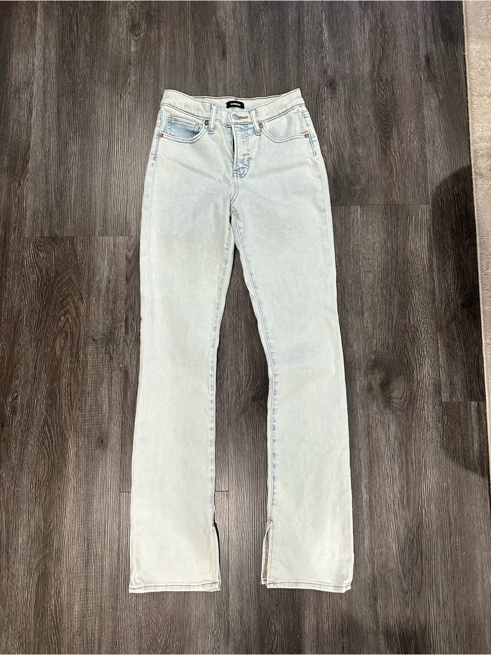 EXPRESS Split-hem Skyscraper Jeans, Sz 4R, Light blue